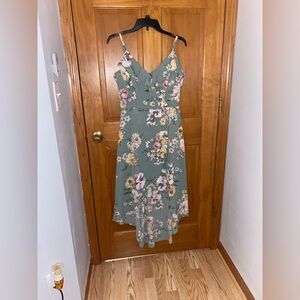 Sage green cold shoulder floral dress💚